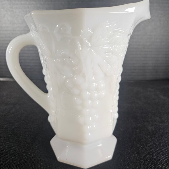 Anchor Hocking Grape Leaf Milk Glass Grape Leaf Pattern, Octagonal Pitcher - Picture 3 of 12